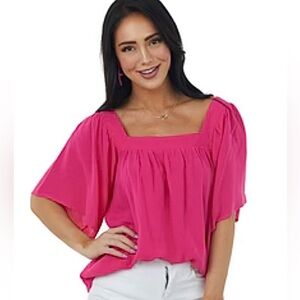 She + Sky Fuchsia Blouse with Square Neckline